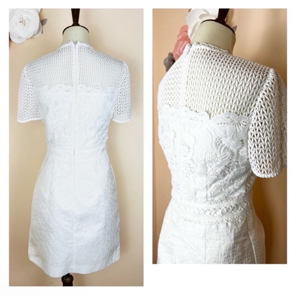 New! REISS London Freyda Lace Sheer Crochet Detailing Mini Dress in White - Picture 9 of 11
